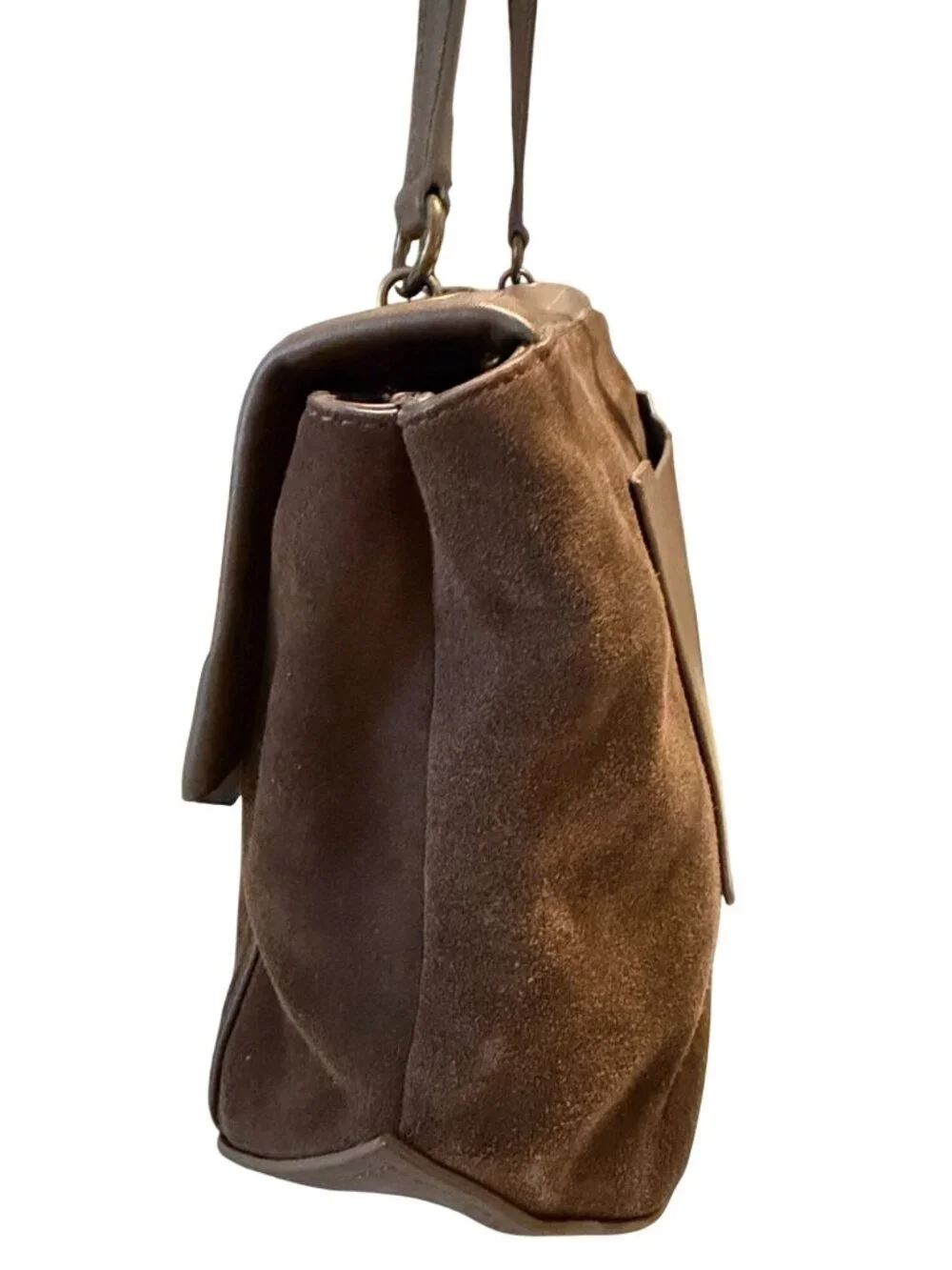 Zac Posen Eartha Brown Leather Suede Envelope Flap Brass Hardware Shoulder Bag